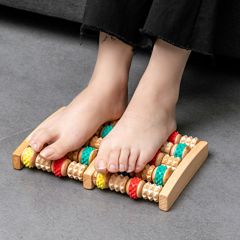 Wood Six Row Large Roller Foot Massager